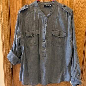 a.n.a Gray Button Front Utility Blouse
